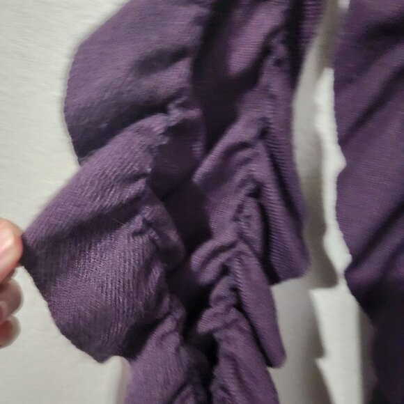 Purple Ruffled Knit Scarf With Fringe Ends - Picture 2 of 7